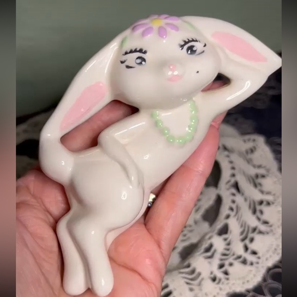 Ceramic Bunny Figurine with Floral Design - Picture 1 of 10